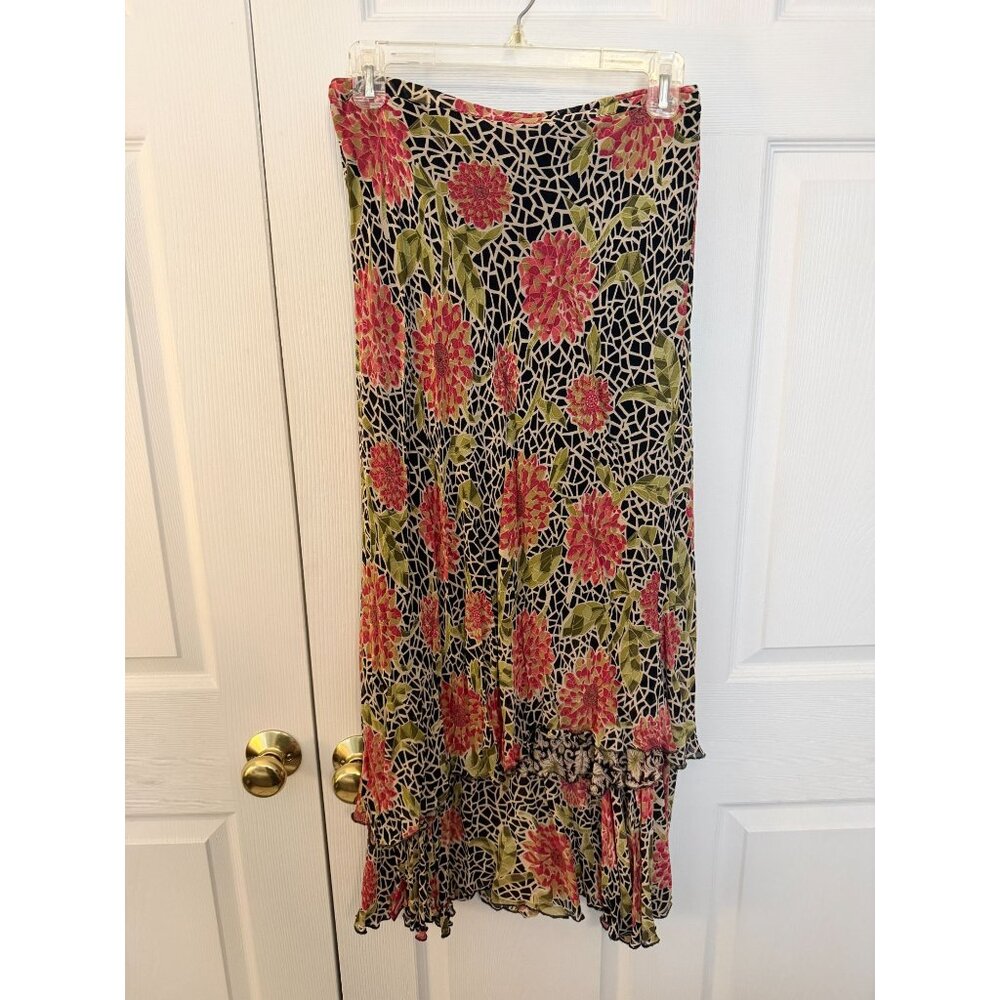 Vintage Indira Womens Floral Ruffled Skirt M